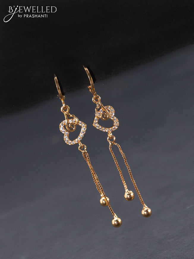 Rose gold hanging type earrings heart shape with cz stones