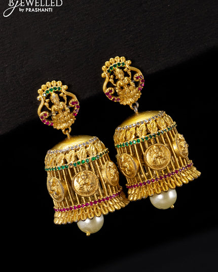 Antique jhumka lakshmi design with kemp & cz stones and golden