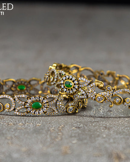 Victorian bangles peacock design with emarald and cz stones