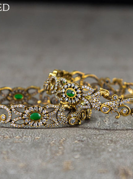 Victorian bangles peacock design with emarald and cz stones