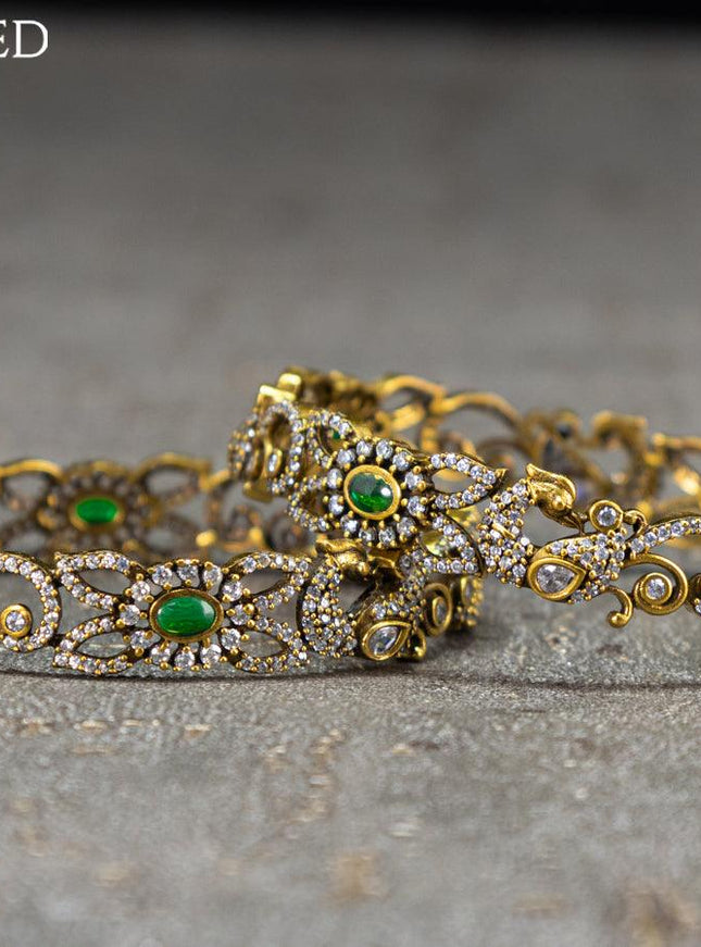 Victorian bangles peacock design with emarald and cz stones