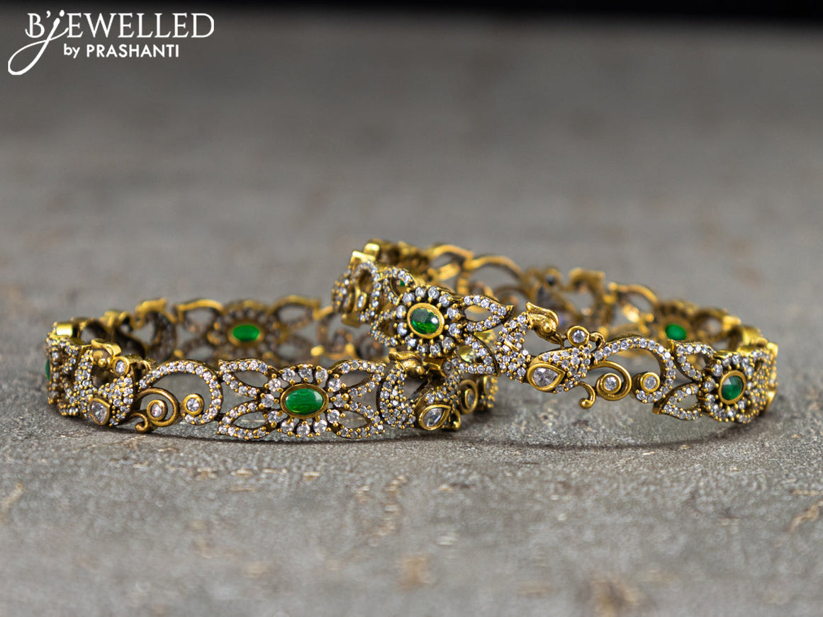 Victorian bangles peacock design with emarald and cz stones