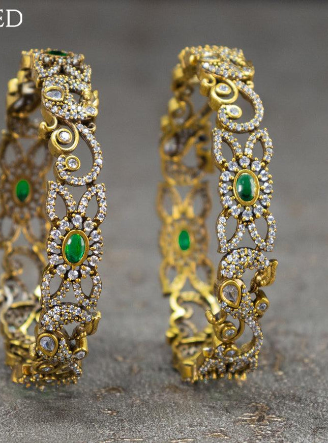 Victorian bangles peacock design with emarald and cz stones