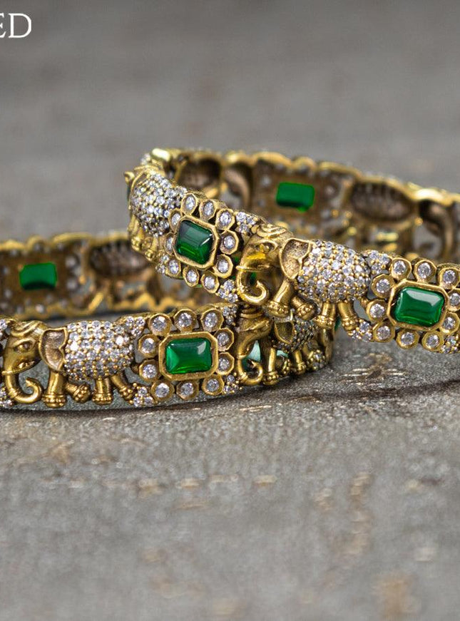 Victorian bangles elephant design with emerald and cz stones