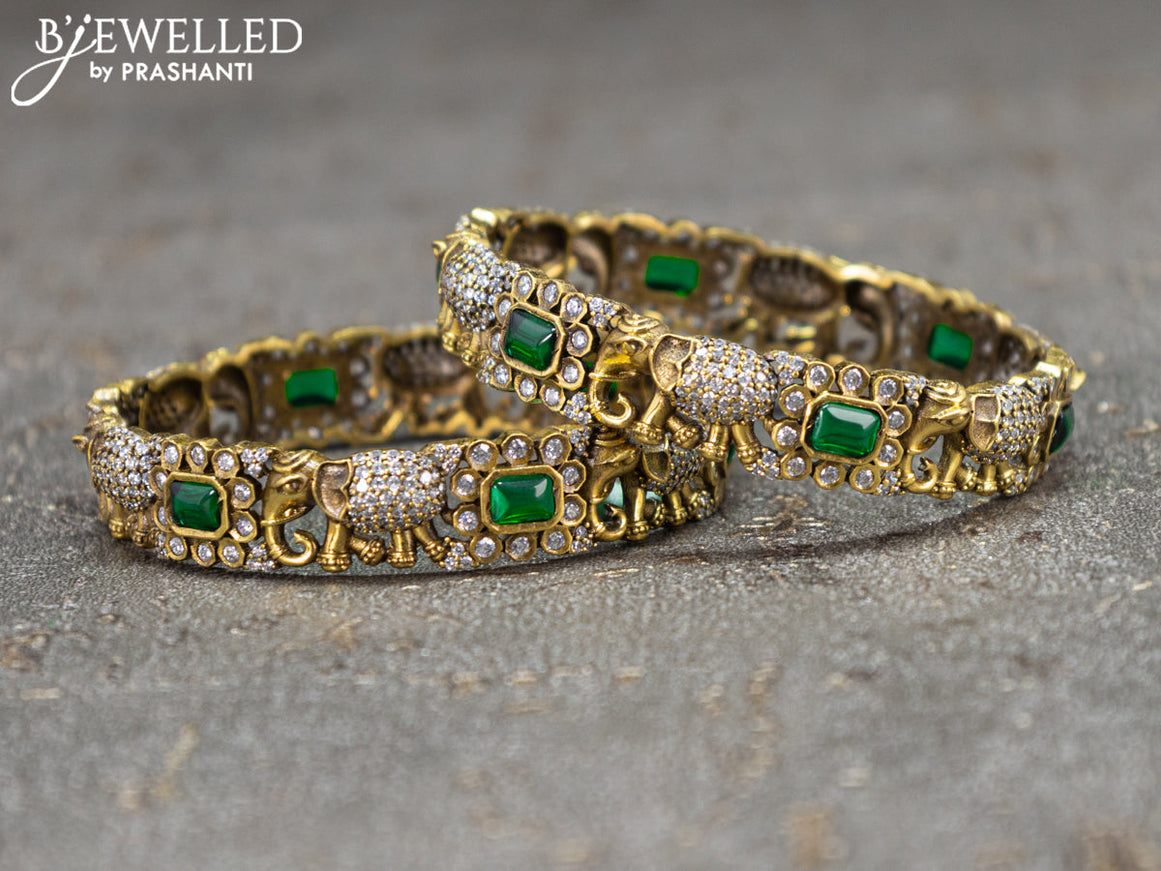Victorian bangles elephant design with emerald and cz stones