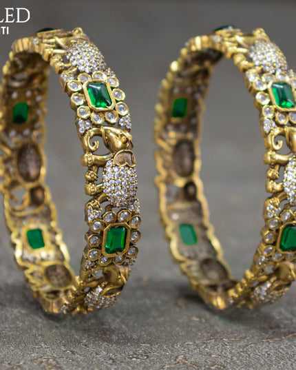 Victorian bangles elephant design with emerald and cz stones