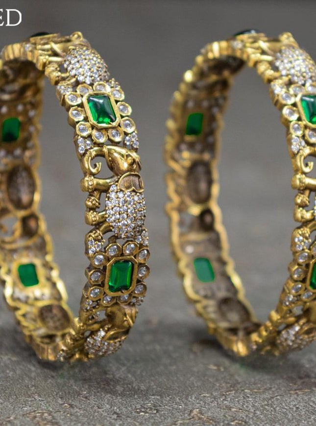 Victorian bangles elephant design with emerald and cz stones