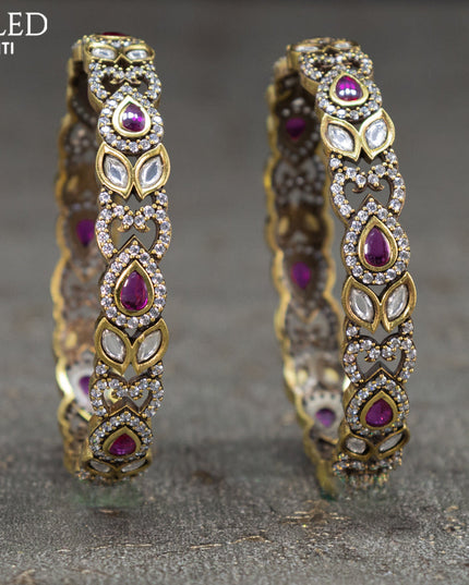 Victorian bangles peacock design with pink kemp and cz stones