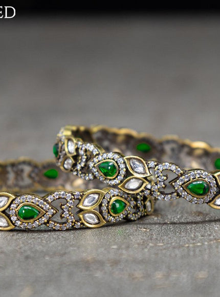 Victorian bangles peacock design with emerald and cz stones