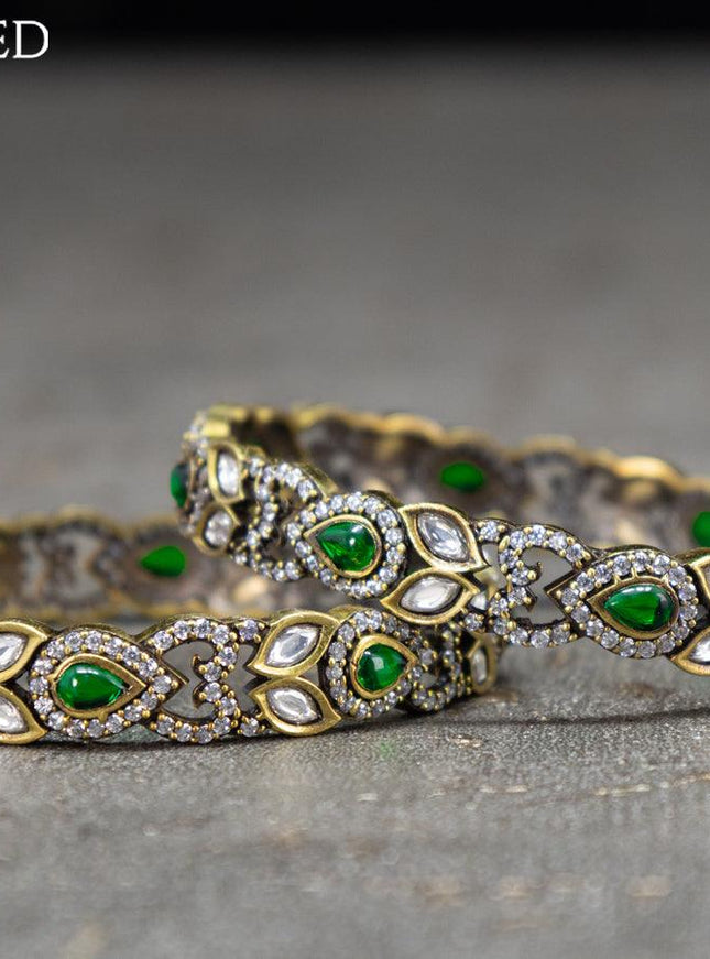 Victorian bangles peacock design with emerald and cz stones