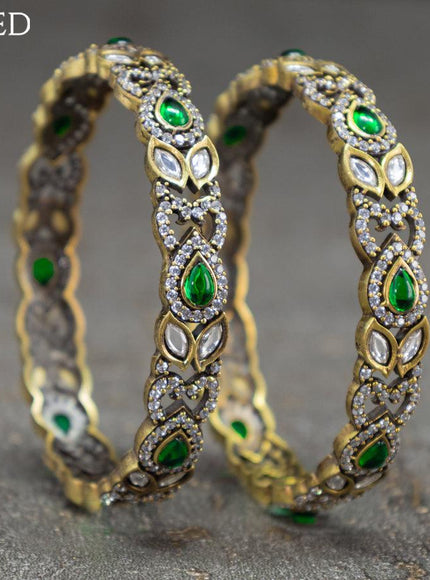 Victorian bangles peacock design with emerald and cz stones
