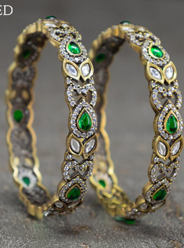 Victorian bangles peacock design with emerald and cz stones