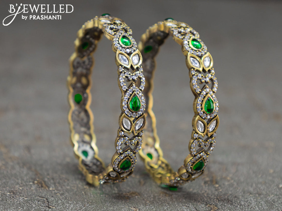 Victorian bangles peacock design with emerald and cz stones