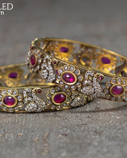 Victorian bangles swan design with pink kemp and cz stones