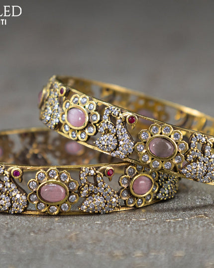 Victorian bangles swan design with baby pink and cz stones