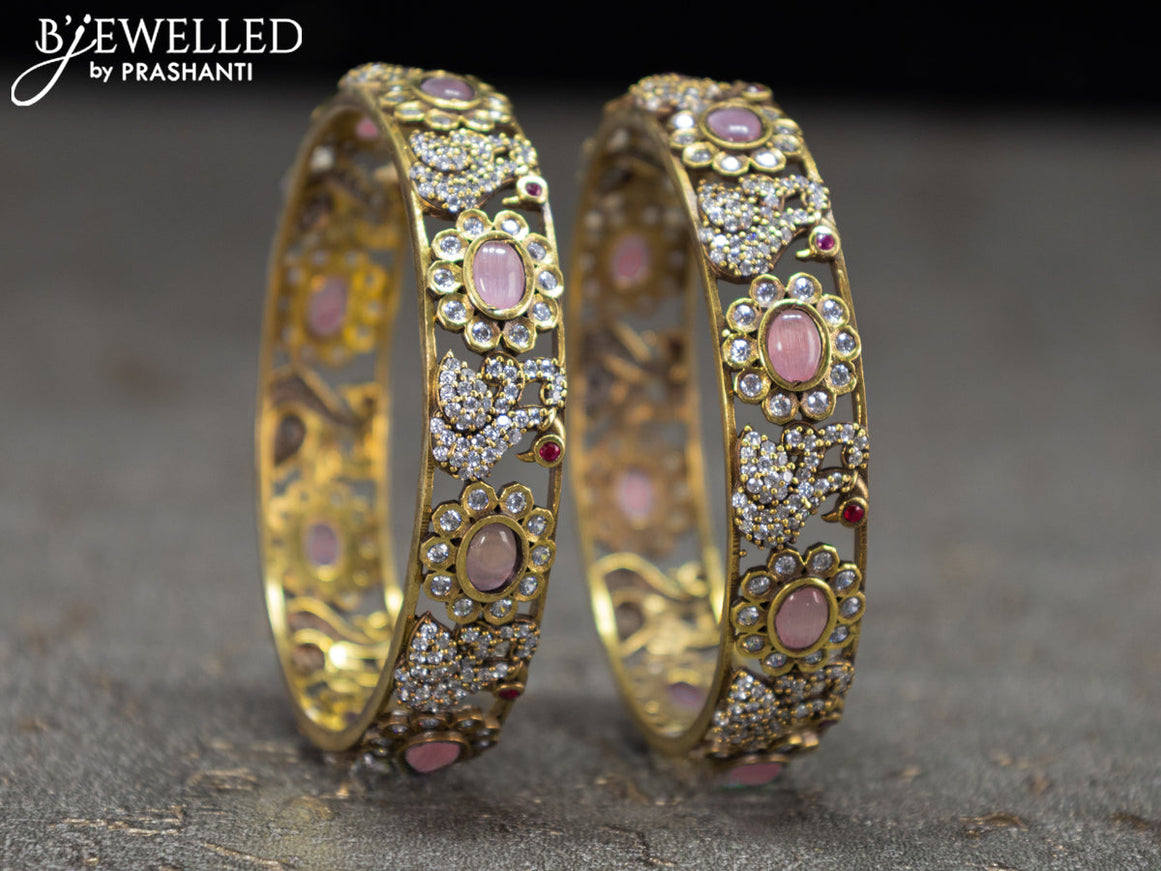 Victorian bangles swan design with baby pink and cz stones