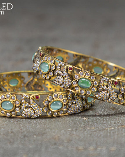Victorian bangles swan design with mint green and cz stones