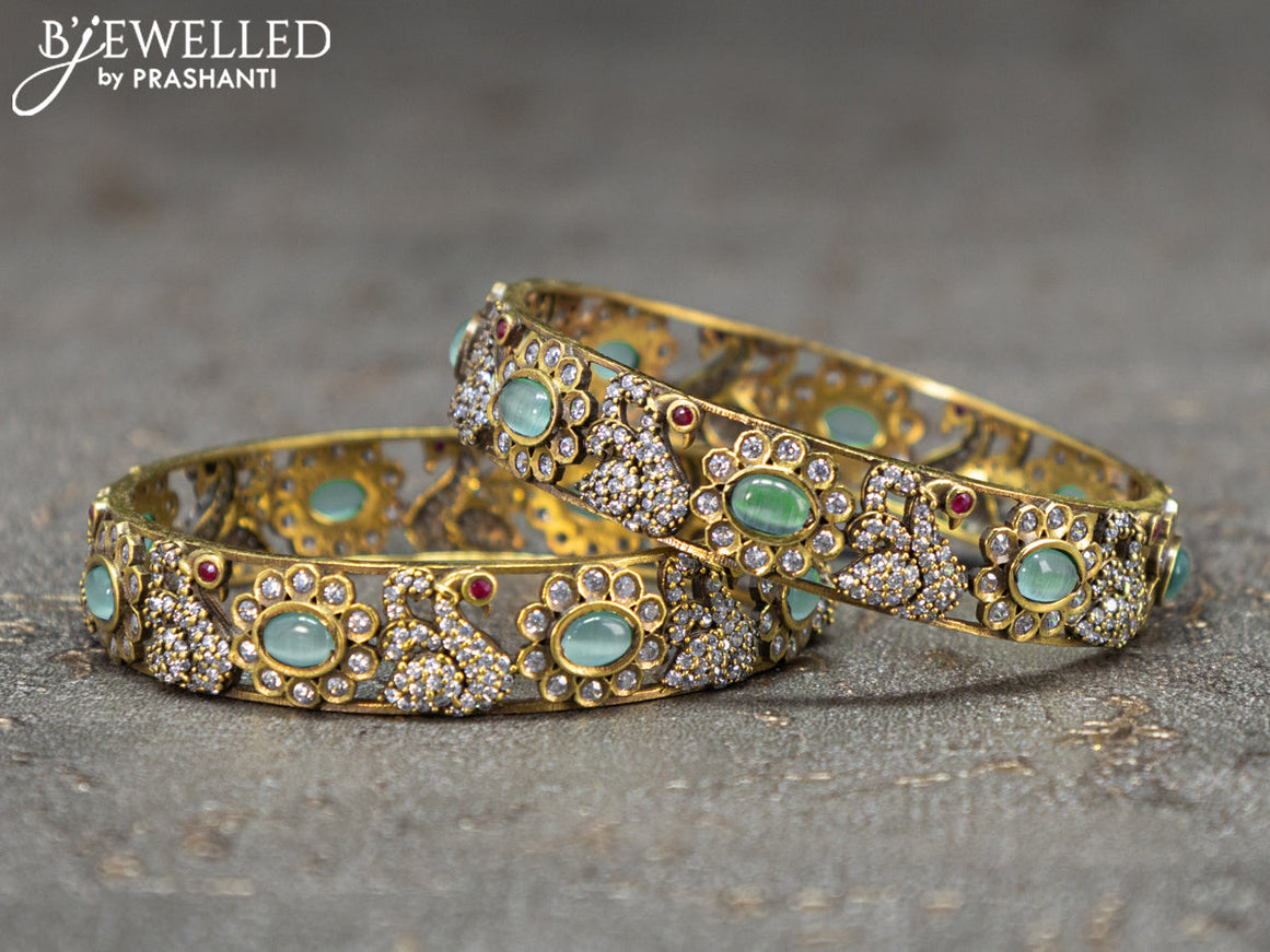 Victorian bangles swan design with mint green and cz stones