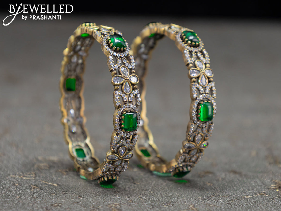 Victorian bangles floral design with emerald and cz stones