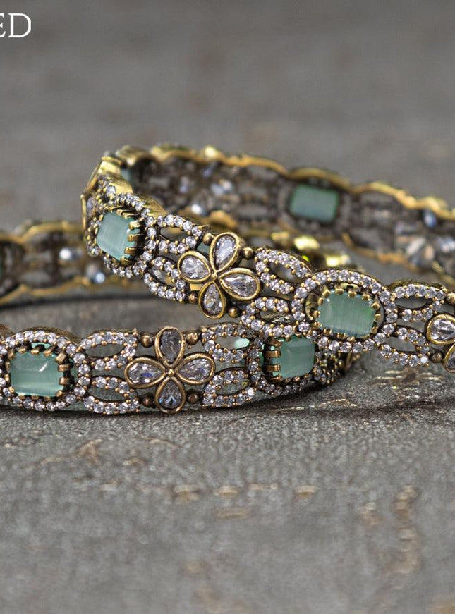 Victorian bangles floral design with mint green and cz stones
