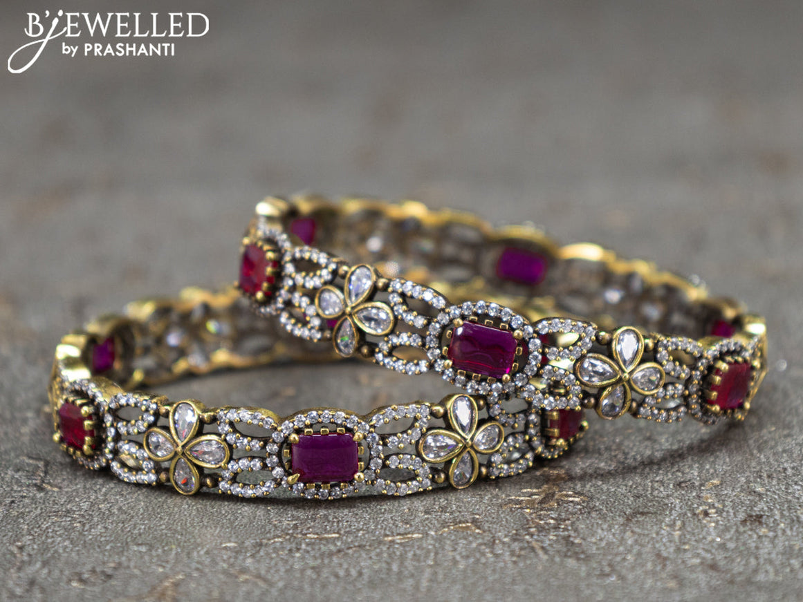 Victorian bangles floral design with pink kemp and cz stones