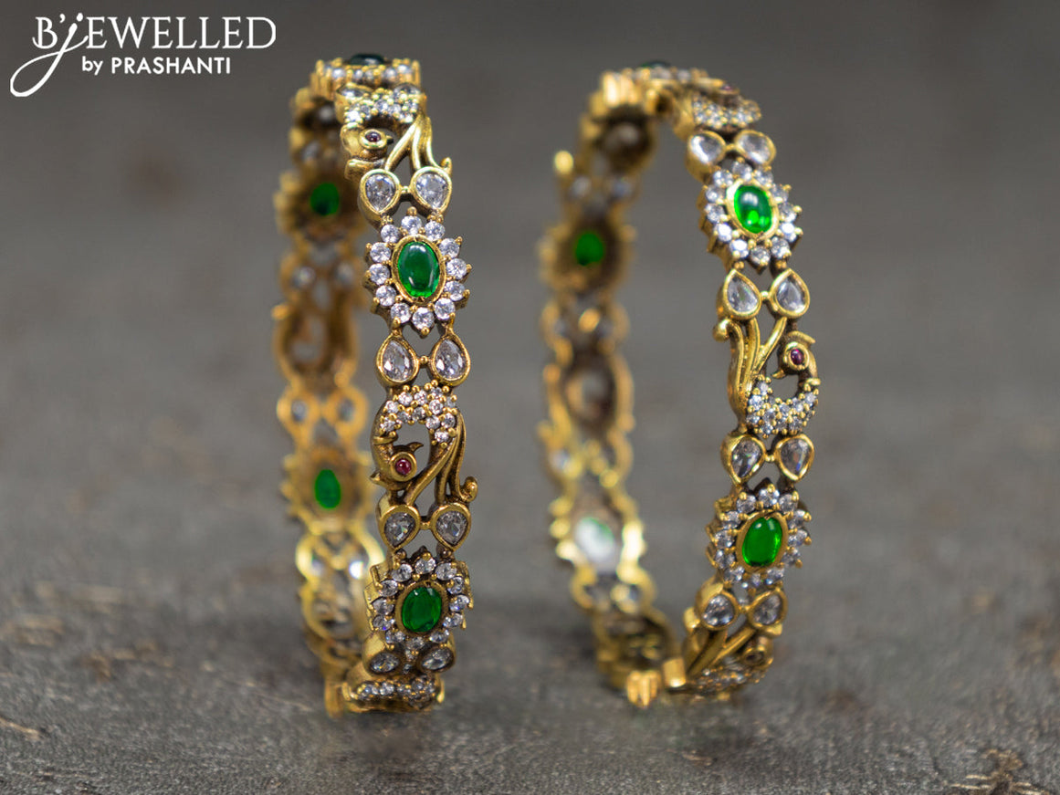 Victorian bangles peacock design with kemp and cz stones