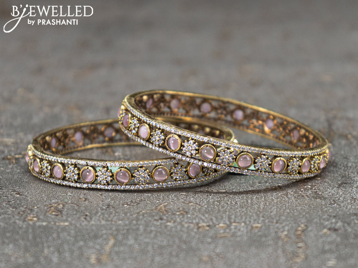 Victorian bangles floral design with baby pink and cz stones