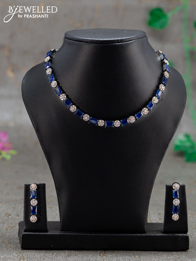 Necklace floral design with sapphire and cz stones in victorian finish