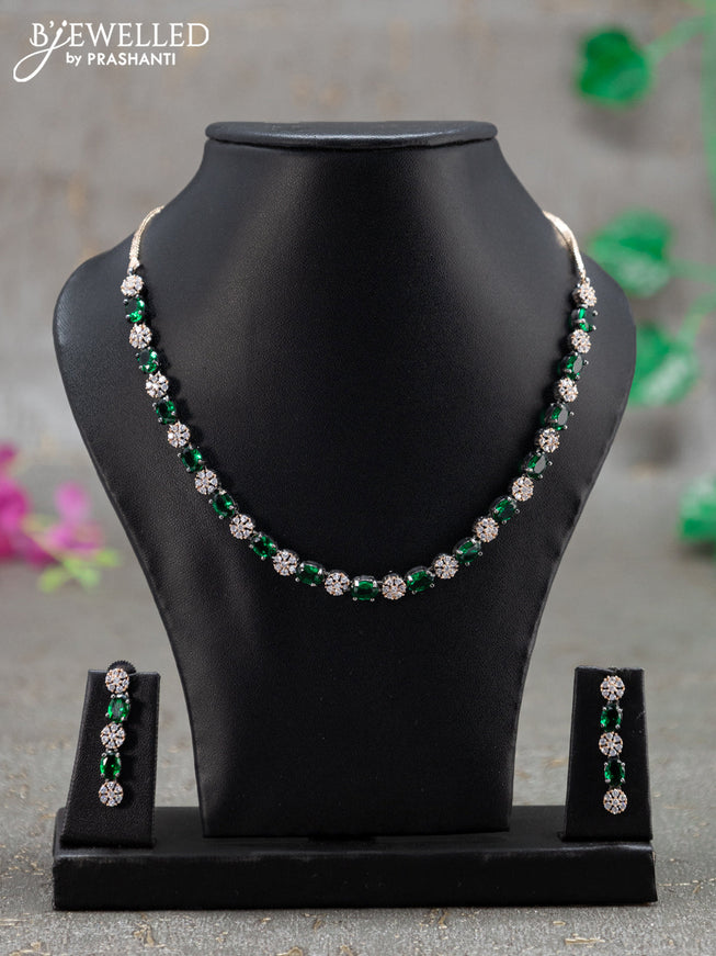 Necklace floral design with emerald and cz stones in victorian finish