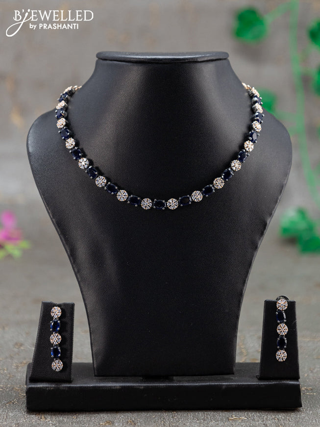 Necklace floral design with sapphire and cz stones in victorian finish