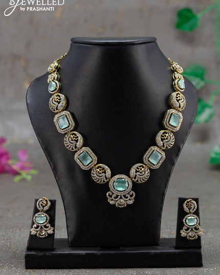 Necklace with mint green and cz stones in victorian finish