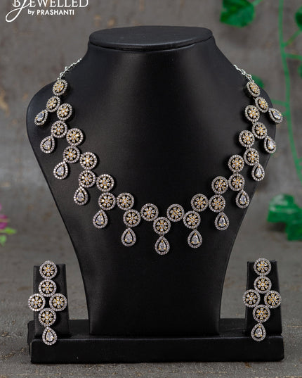 Necklace floral design with cz stones in victorian finish