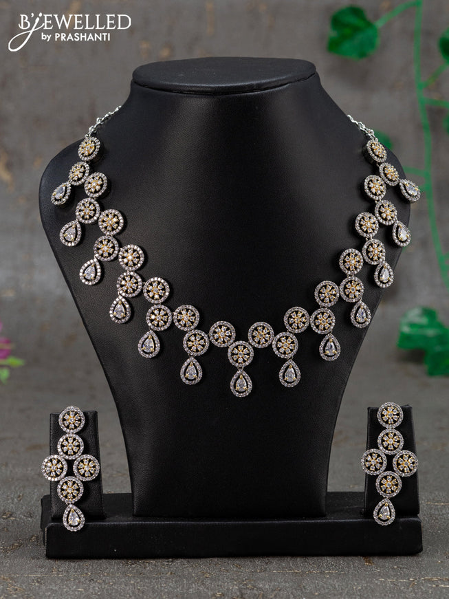 Necklace floral design with cz stones in victorian finish