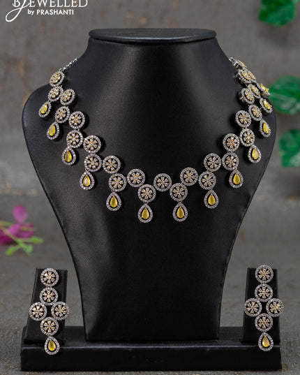 Necklace floral design with yellow and cz stones in victorian finish