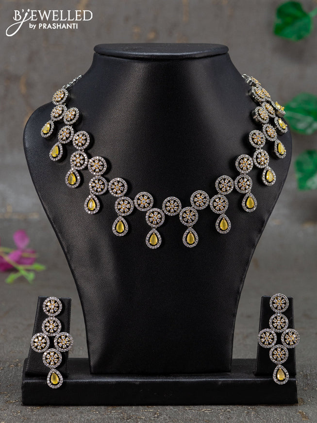 Necklace floral design with yellow and cz stones in victorian finish