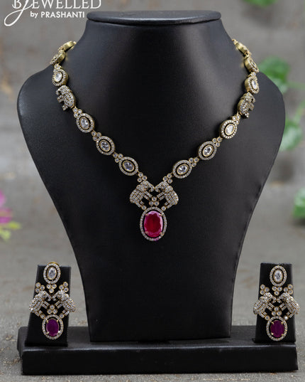 Necklace elephant design with pink kemp and cz stones in victorian finish