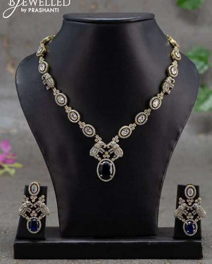 Necklace elephant design with sapphire and cz stones in victorian finish