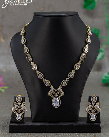Necklace elephant design with cz stones in victorian finish