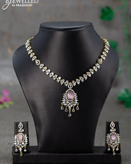 Necklace with baby pink and cz stones in victorian finish