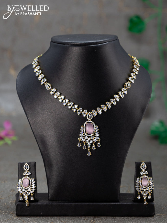 Necklace with baby pink and cz stones in victorian finish