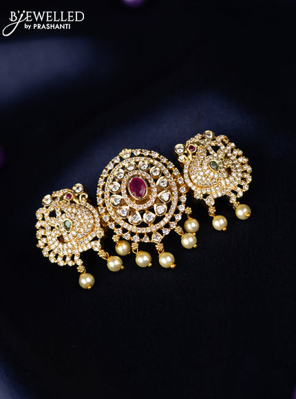 Antique hair clips small size with kemp & cz stones and pearl hangings