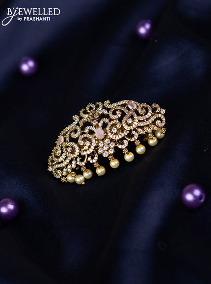 Antique hair clips small size with baby pink & cz stones and pearl hangings