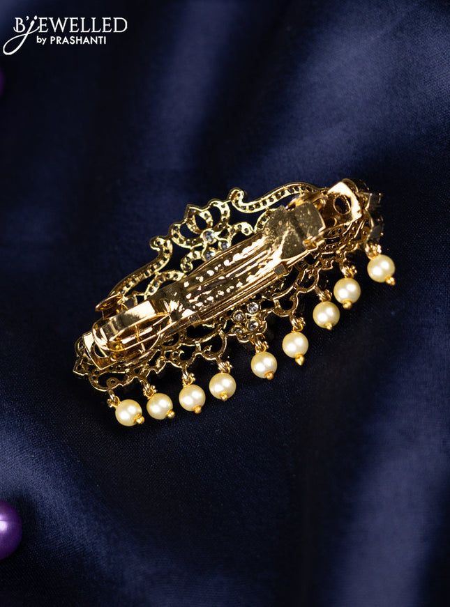 Antique hair clips small size with baby pink & cz stones and pearl hangings