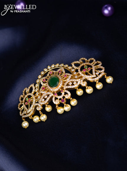 Antique hair clips medium size with kemp & cz stones and pearl hangings