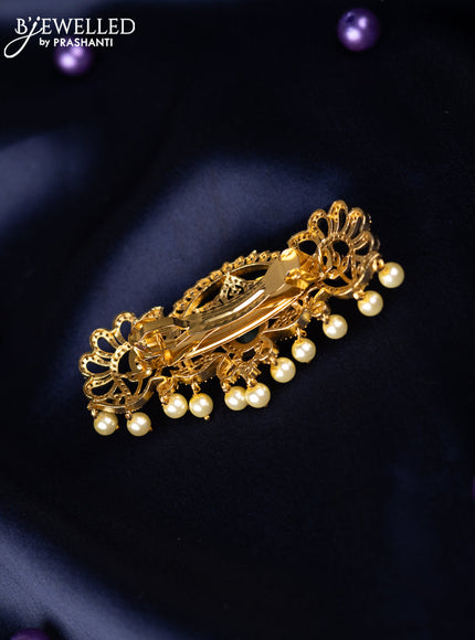 Antique hair clips medium size with kemp & cz stones and pearl hangings