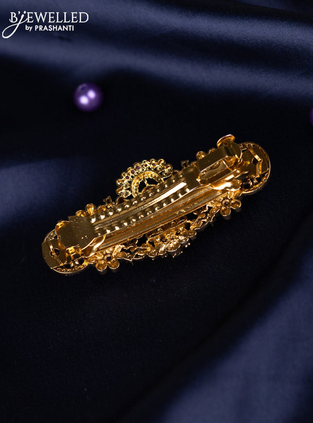 Antique hair clips medium size lakshmi design with kemp and cz stones