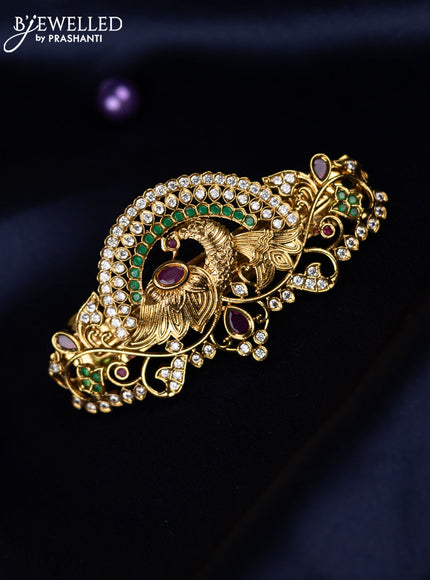 Antique hair clips medium size peacock design with kemp and cz stones