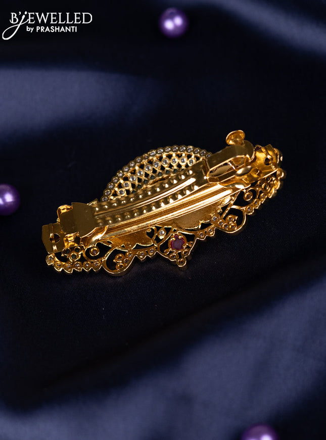 Antique hair clips medium size peacock design with kemp and cz stones