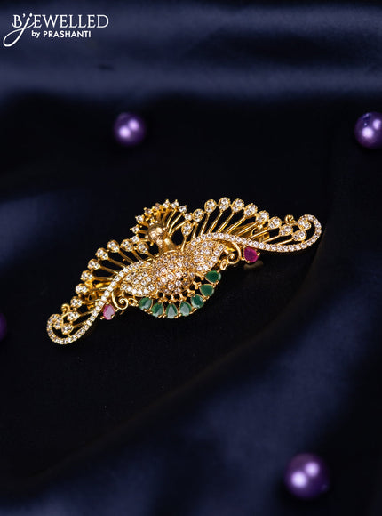 Antique hair clips medium size peacock design with kemp and cz stones