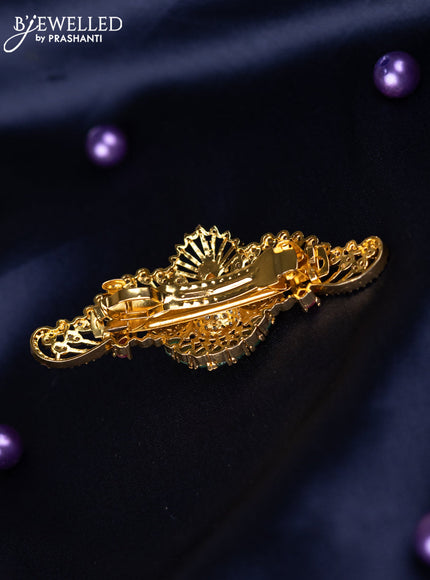 Antique hair clips medium size peacock design with kemp and cz stones